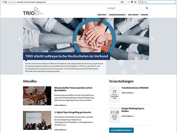 Bildschrimfoto neue TRIO-Internetseite